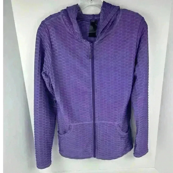 New Mix Women's Purple Textured Full-Zip Hoodie Size S Active Top - Picture 1 of 10